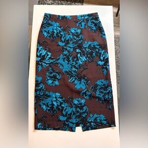 Who What Wear Teal and Brown Floral midi Skirt